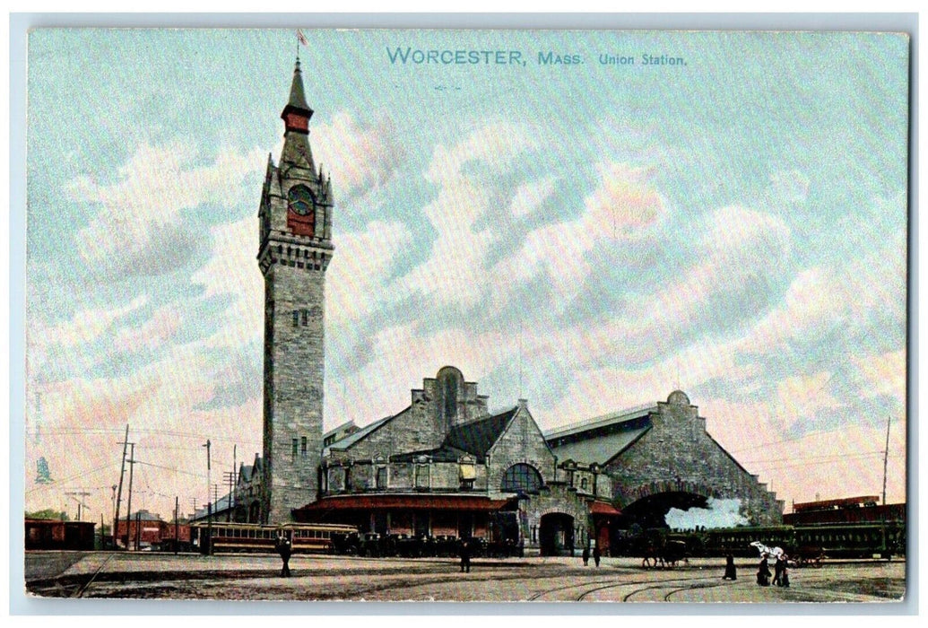 c1905 Union Station Clock Tower Worcester Massachusetts MA Tuck's Postcard