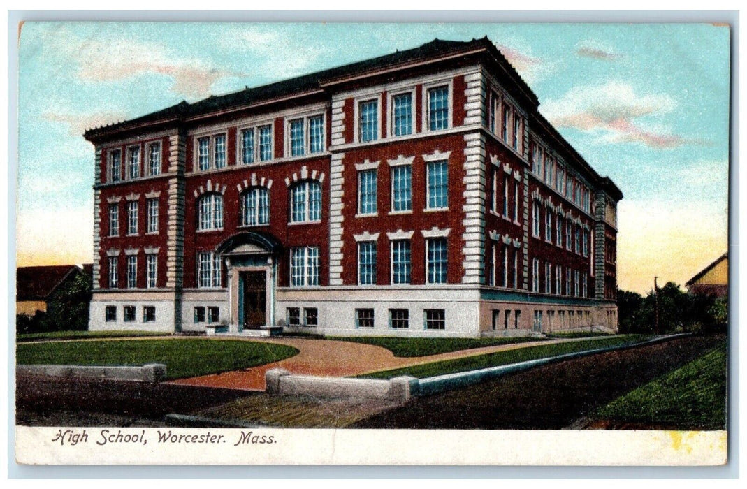 c1905 View Of High School Building Worcester Massachusetts MA Antique Postcard