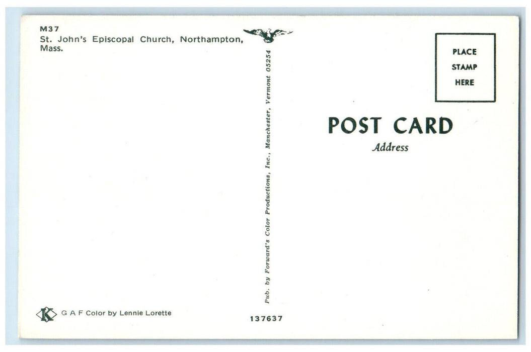 c1950's St. John's Episcopal Church Northampton Massachusetts MA Postcard