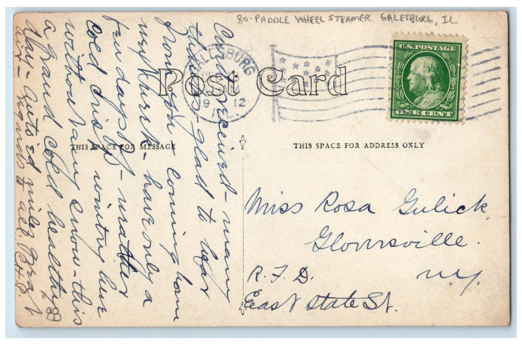 1912 Paddle Wheel Steamer Galesburg Illinois IL RPPC Photo Antique Postcard