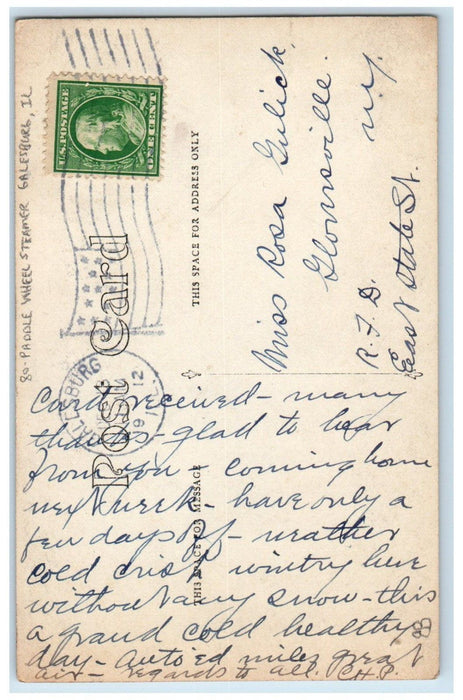 1912 Paddle Wheel Steamer Galesburg Illinois IL RPPC Photo Antique Postcard