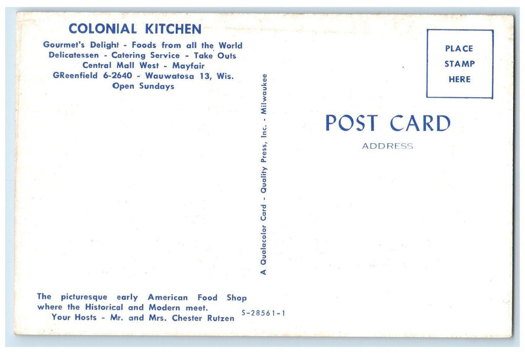 c1960 Picturesque Colonial Kitchen American Food Shop Wisconsin WI Postcard