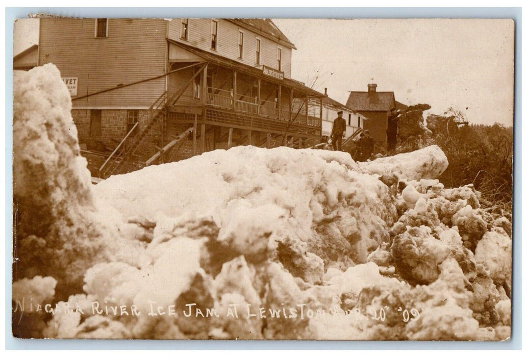 1910 Niagara River Exaggerated Ice Jam Lewiston NY RPPC Photo Antique Postcard