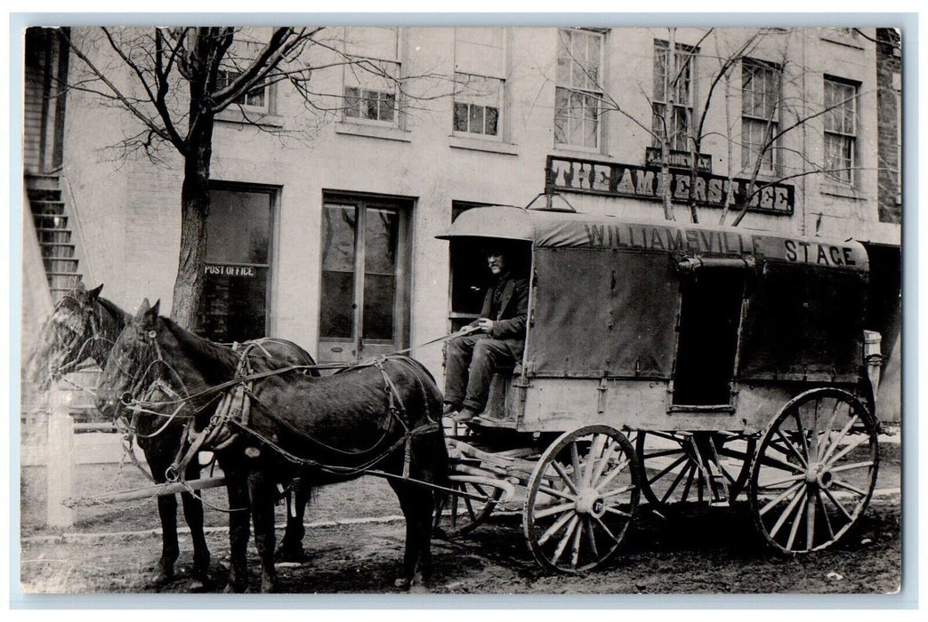 Williamsville NY, Horse Wagon Amhurst Bee Newspaper Buffalo RPPC Photo Postcard