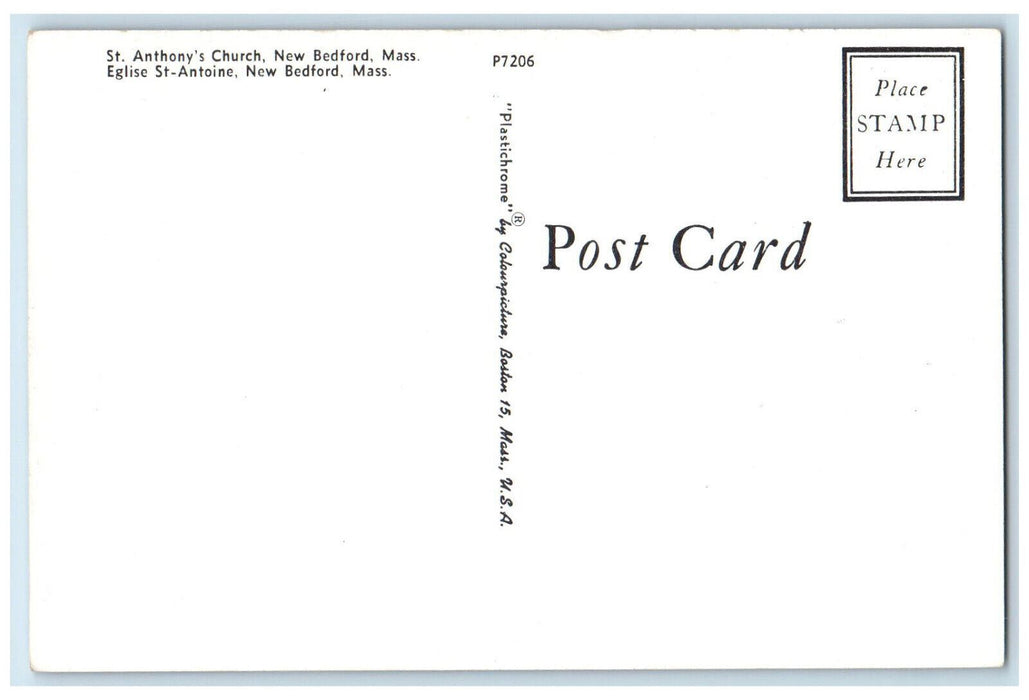 c1960's St. Anthony's Church New Bedford Massachusetts MA Unposted Postcard