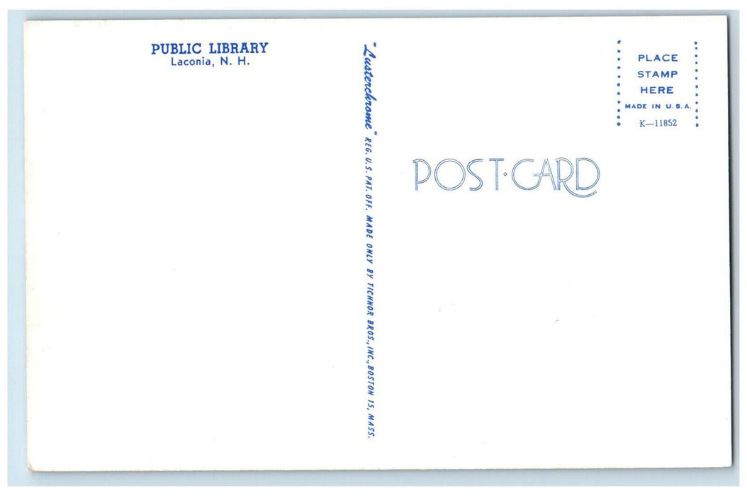 c1950's Public Library Laconia New Hampshire NH Unposted Vintage Postcard