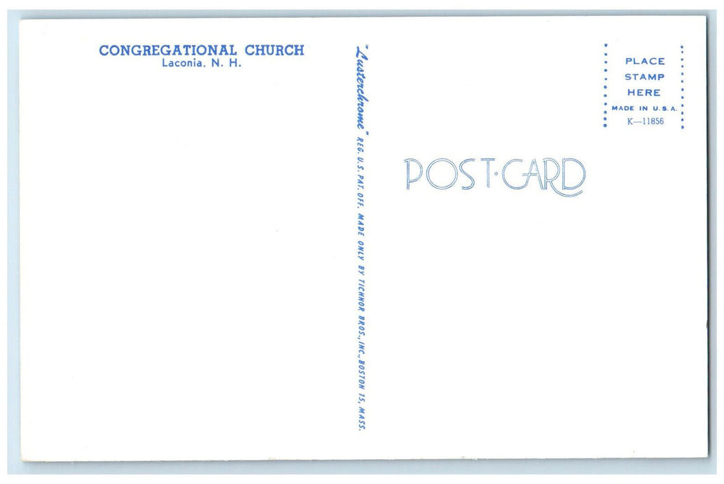 c1950's Congregational Church Laconia New Hampshire NH Vintage Postcard
