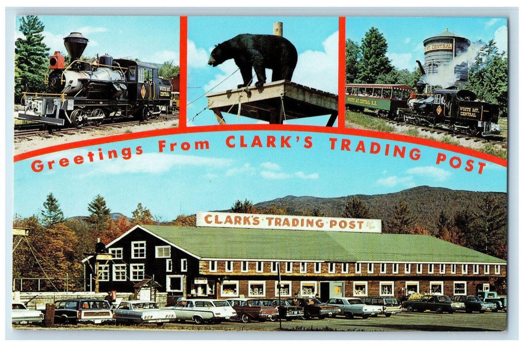 c1960's Bear Trains Greetings from Clarks Trading Post Lincoln NH Postcard