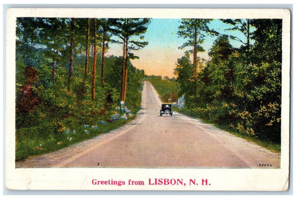 1927 Road Scene Greetings from Lisbon New Hampshire NH Vintage Postcard