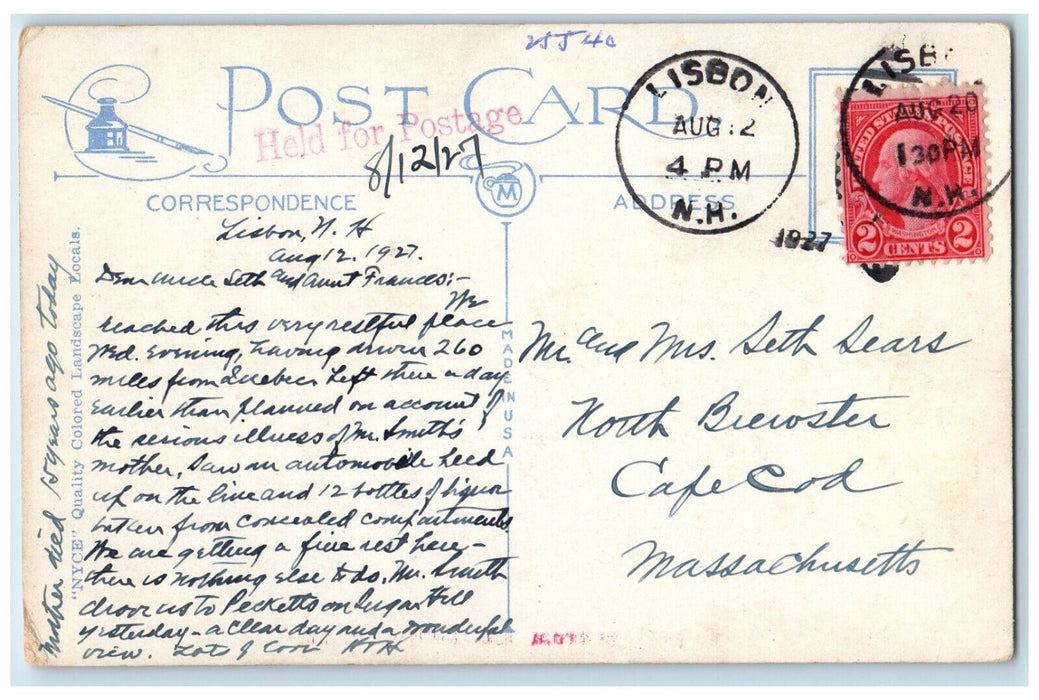1927 Road Scene Greetings from Lisbon New Hampshire NH Vintage Postcard