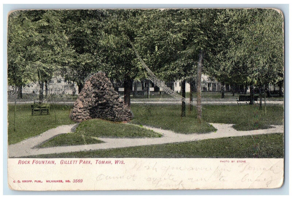 1907 Rock Fountain Gillett Park Tomah Wisconsin WI Antique Vintage Postcard