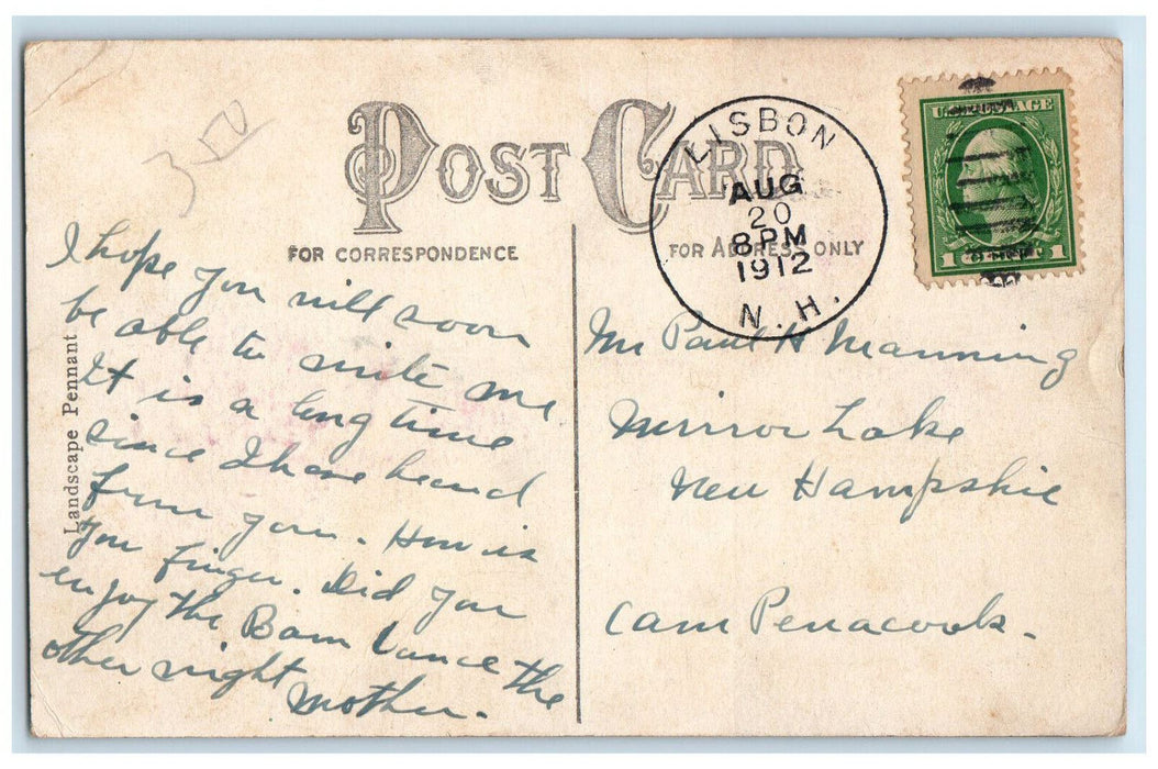 1912 River Scene Lisbon Pennant New Hampshire NH Posted Antique Postcard