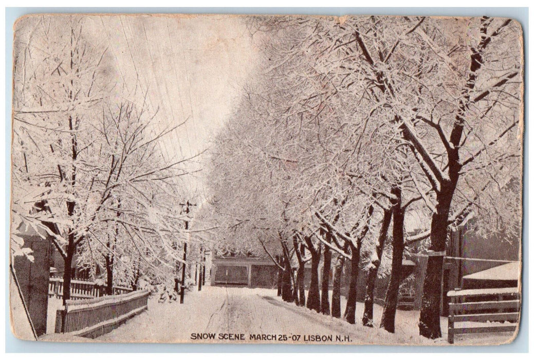 1907 Scene Showing Snow in Road at Lisbon New Hampshire NH Posted Postcard