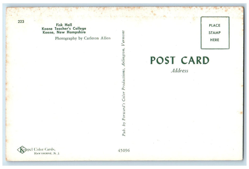 c1960's Fisk Hall Keene Teacher's College Keene New Hampshire NH Postcard