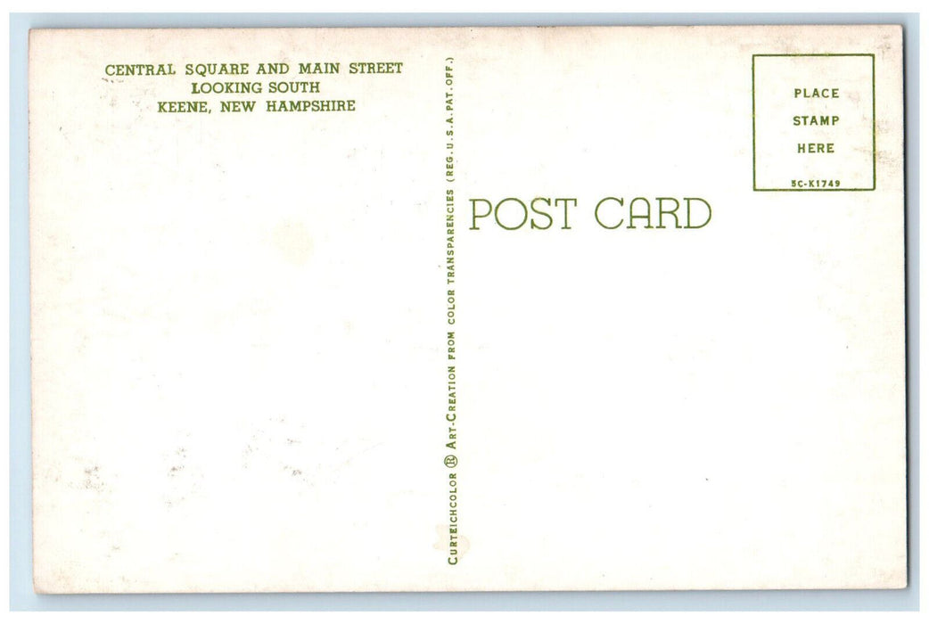 c1960's Monument Central Square and Main Street Keene New Hampshire NH Postcard
