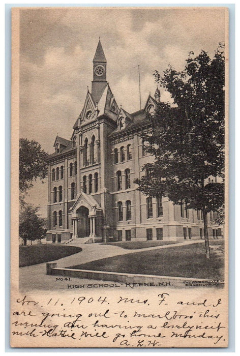 1904 High School Keene New Hampshire NH Antique Posted Albertype Postcard