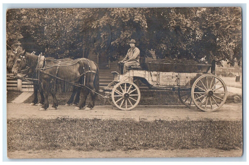 c1910's Horse Wagon Baldwin Contracting Clarence Center NY RPPC Photo Postcard