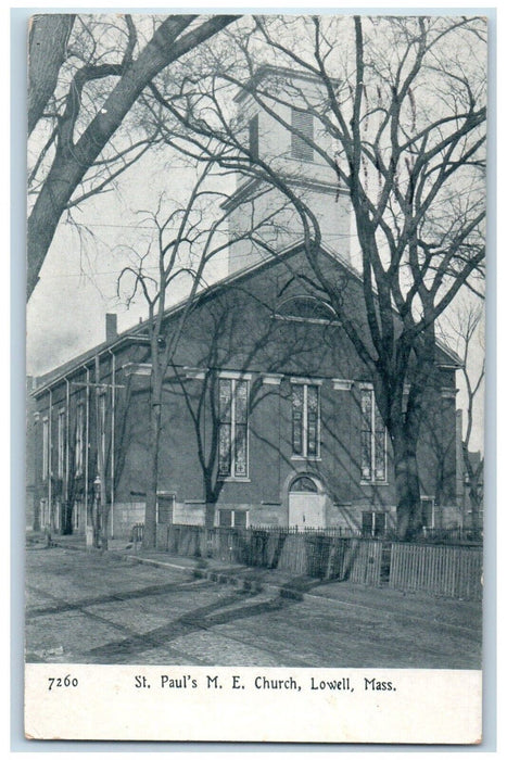 1909 View Of ST. Paul's M.E Church Lowell Massachusetts MA Antique Postcard