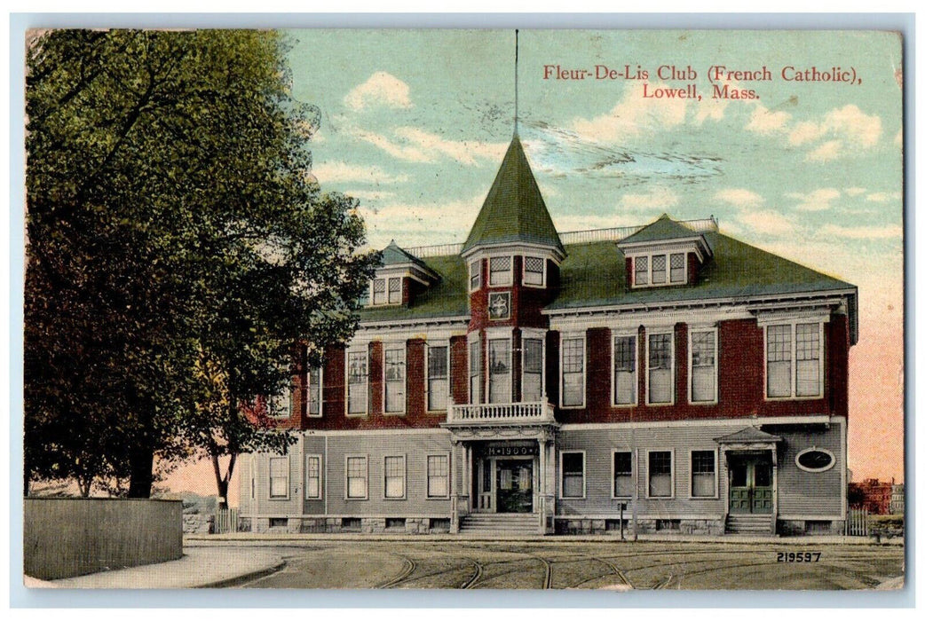 1916 Fleur-De-Lis Club French Catholic Church Lowell Massachusetts MA Postcard