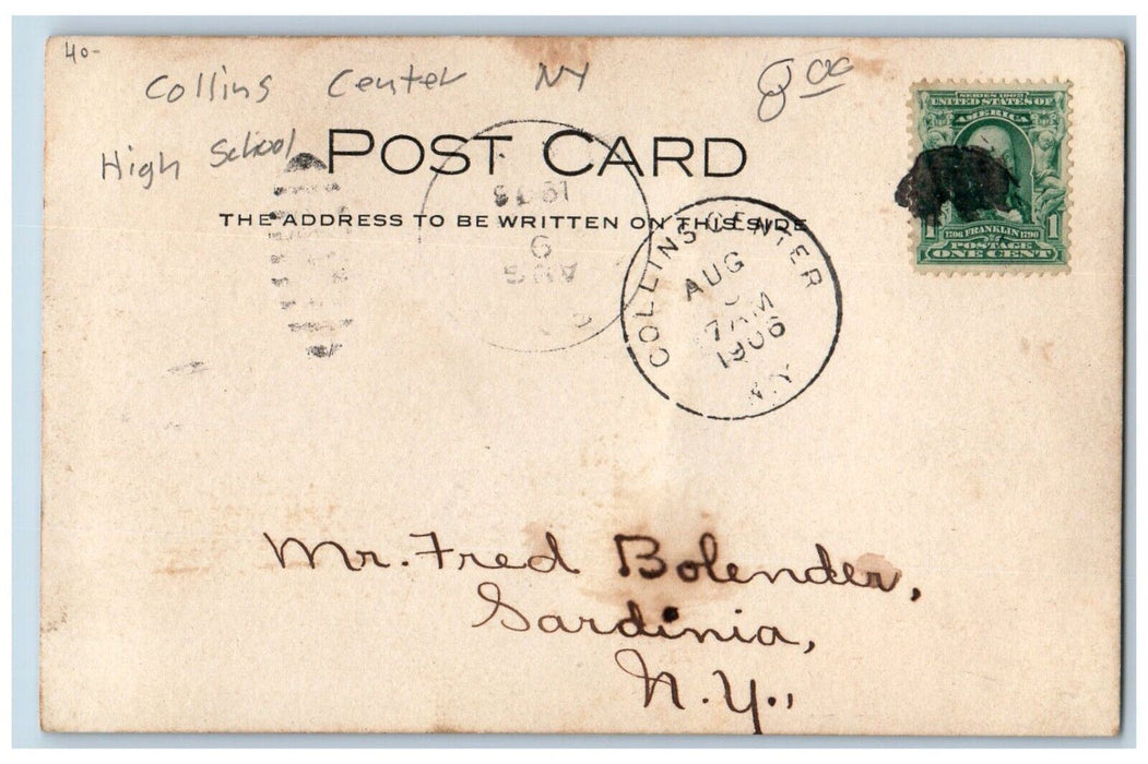 1906 High School Building Collins Center New York NY RPPC Photo Antique Postcard