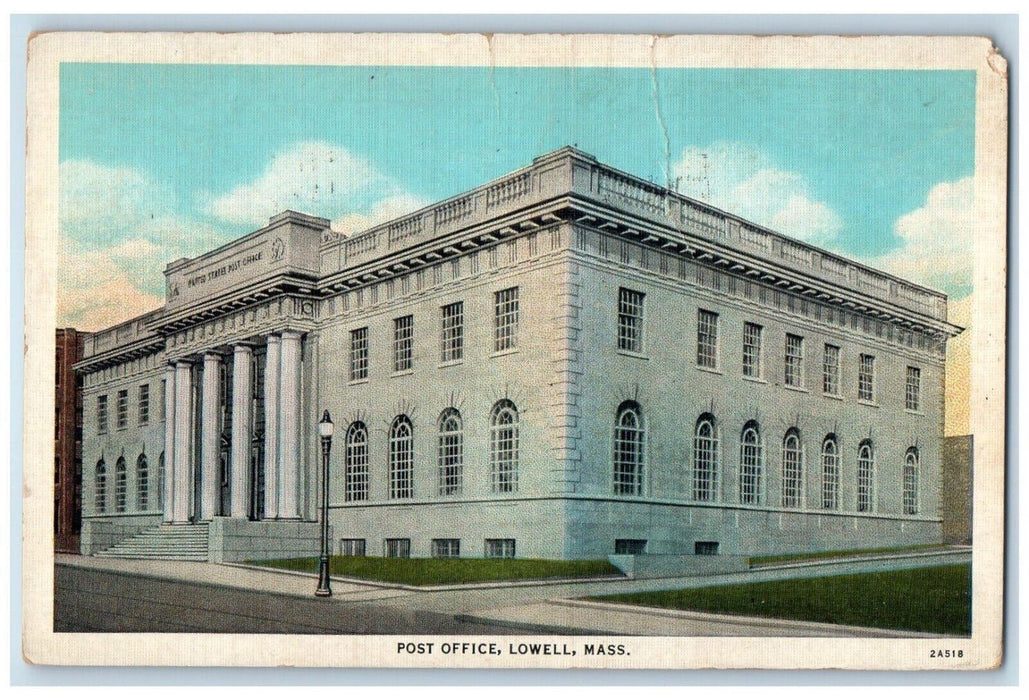 1936 Post Office Building Lowell Massachusetts MA Vintage Posted Postcard