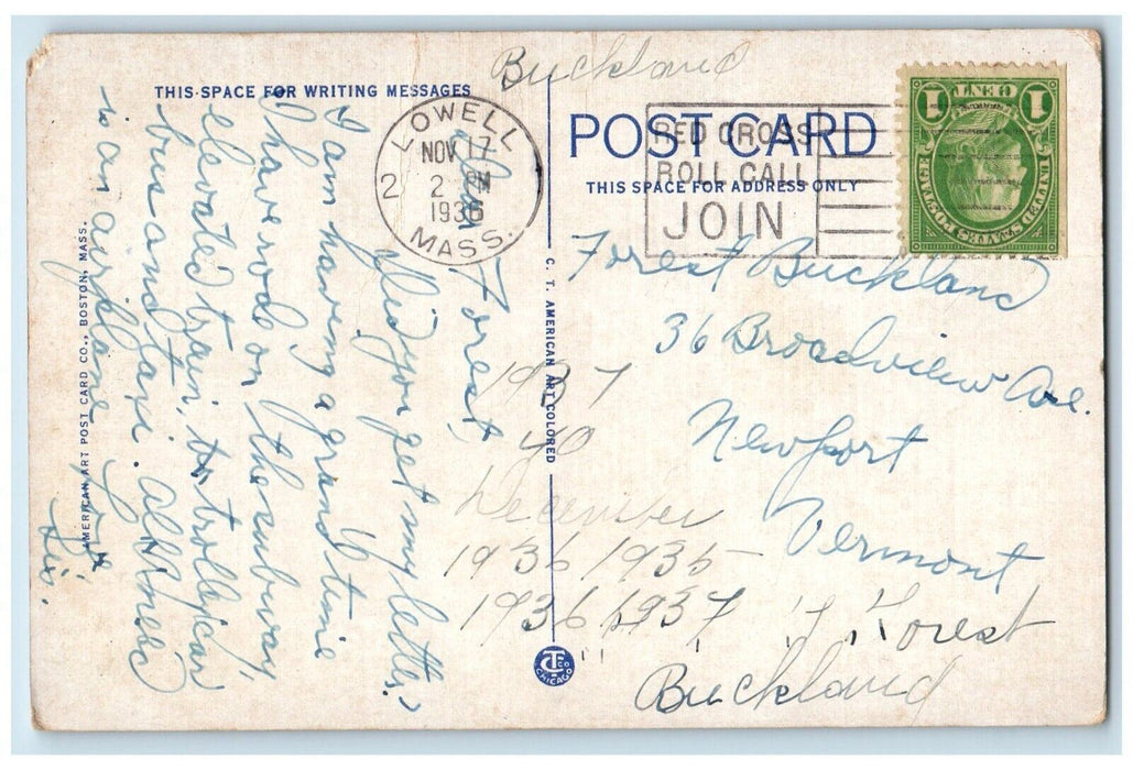 1936 Post Office Building Lowell Massachusetts MA Vintage Posted Postcard