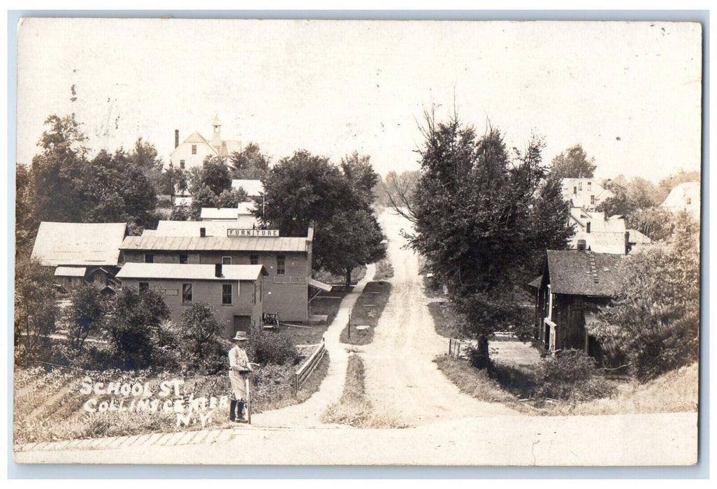 1911 School Street Furniture Store Collins Center NY RPPC Photo Antique Postcard