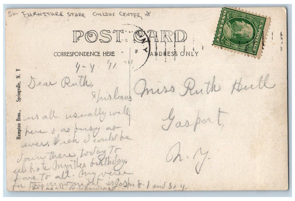 1911 School Street Furniture Store Collins Center NY RPPC Photo Antique Postcard