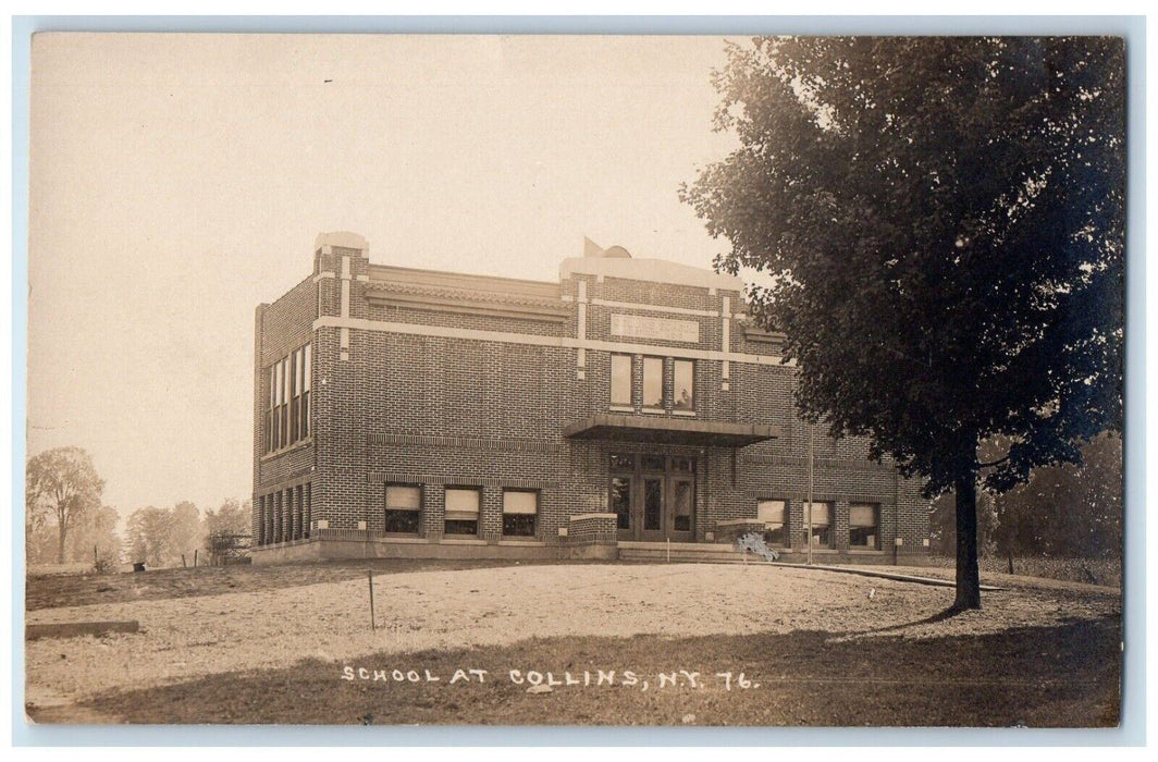 c1910's View Of School At Collins New York NY RPPC Photo Antique Postcard