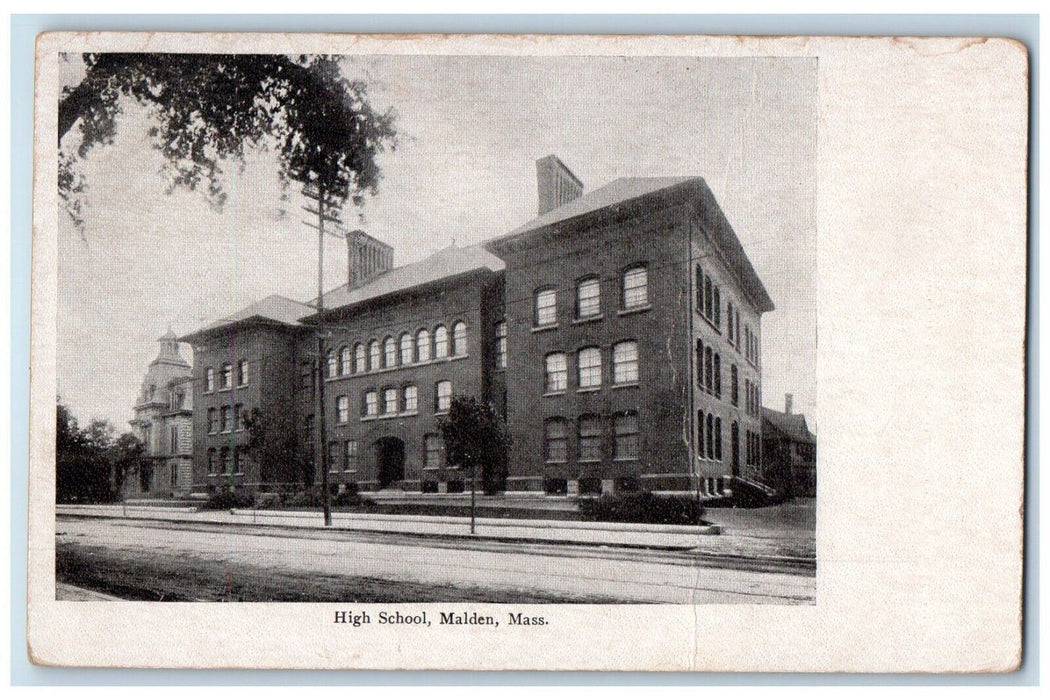 c1905 High School Building Street View Malden Massachusetts MA Vintage Postcard