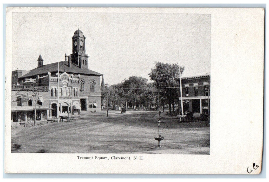 1905 Tremont Square Clock Tower Street Store Claremont New Hampshire NH Postcard