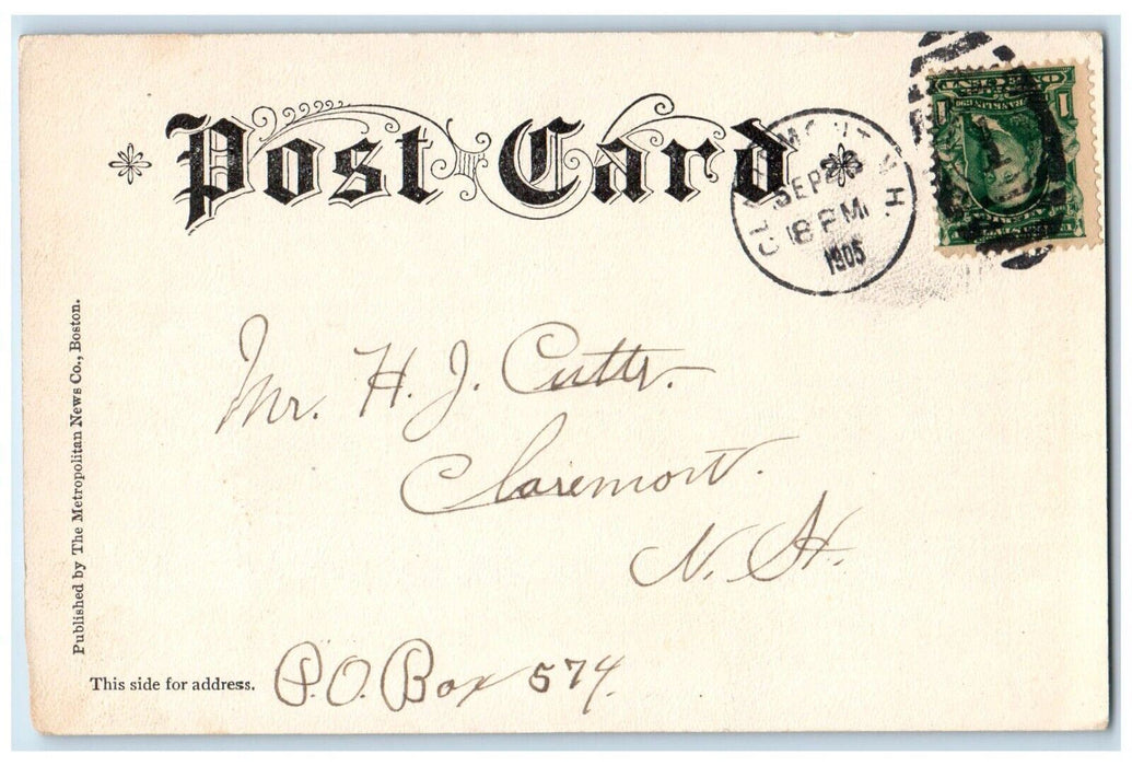 1905 Tremont Square Clock Tower Street Store Claremont New Hampshire NH Postcard