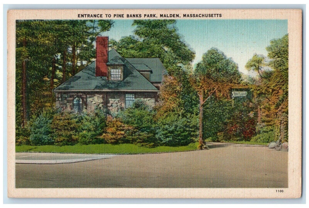 View Of Entrance To Pine Banks Park Malden Massachusetts MA Vintage Postcard