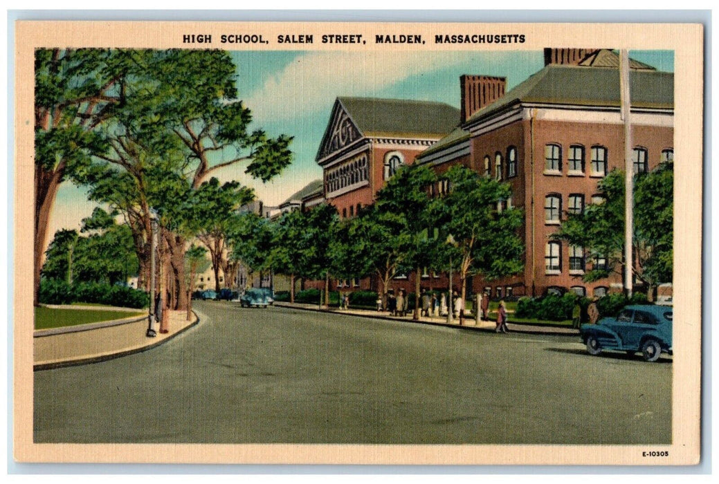 High School Building Salem Street View Malden Massachusetts MA Vintage Postcard