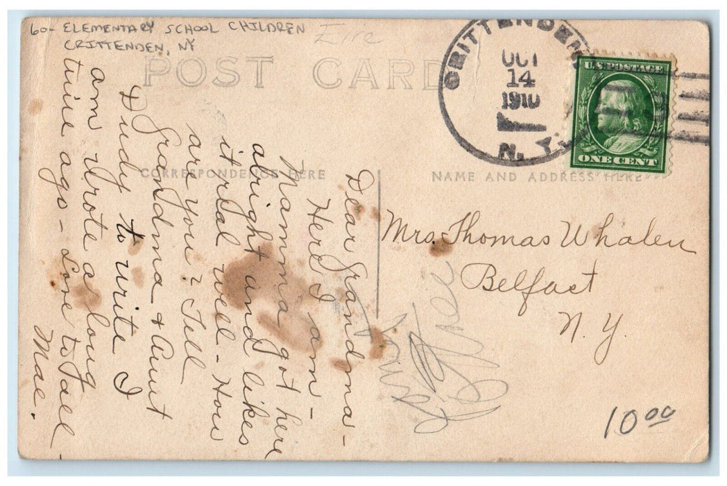 1910 Elementary School Children Crittenden NY RPPC Photo Antique Postcard