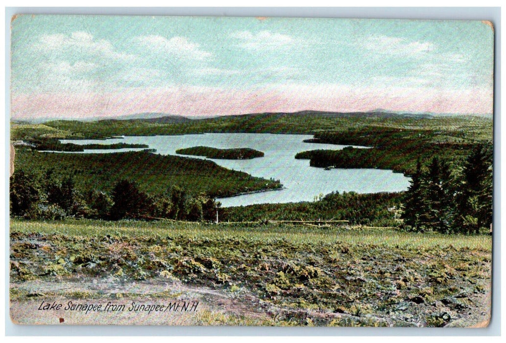 1908 Lake Sunapee Grass Aerial View From Sunapee Mountain New Hampshire Postcard