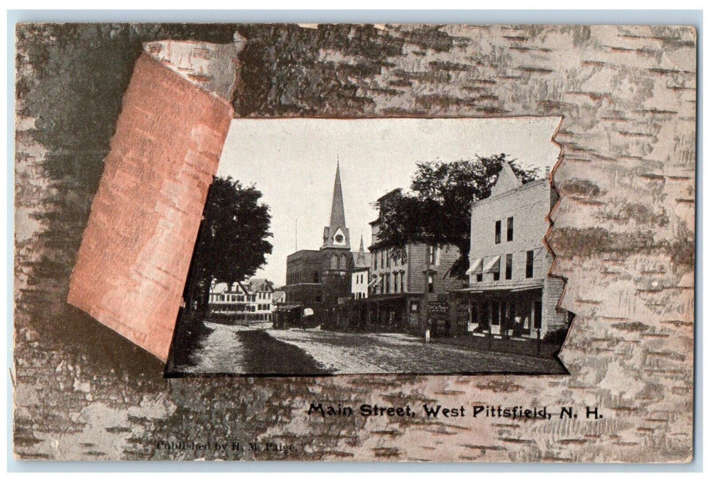1907 Main Street West Pittsfield Clock Tower Wood Frame New Hampshire Postcard