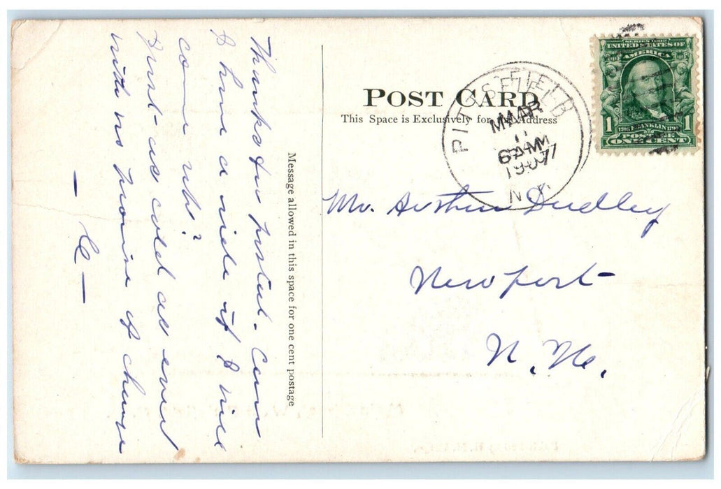 1907 Main Street West Pittsfield Clock Tower Wood Frame New Hampshire Postcard
