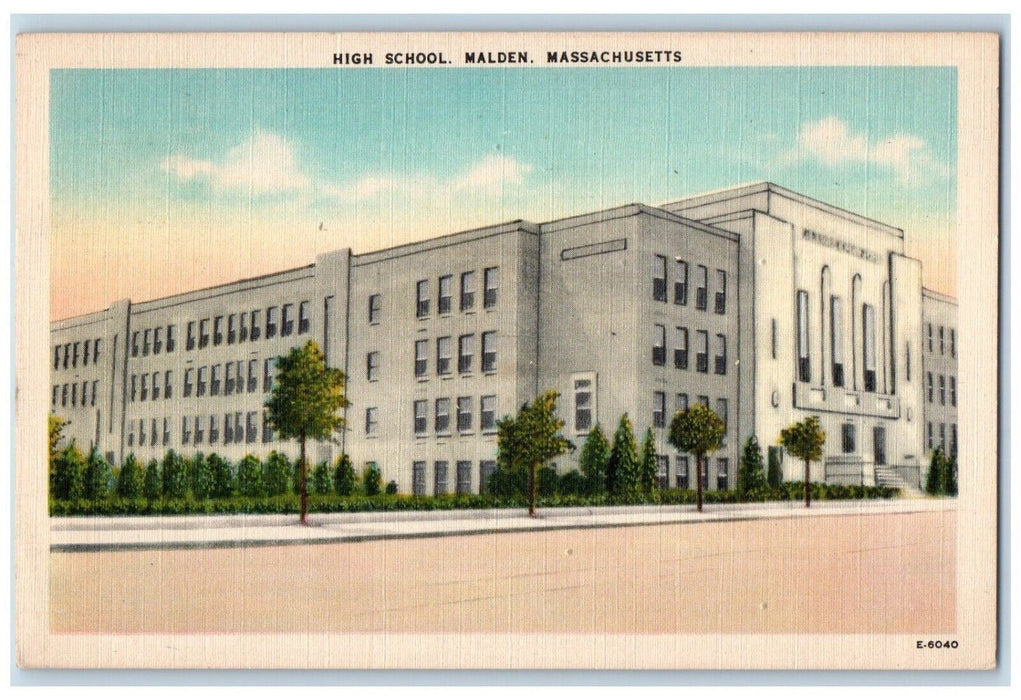 1917 View OF High School Building Malden Massachusetts MA Vintage Postcard