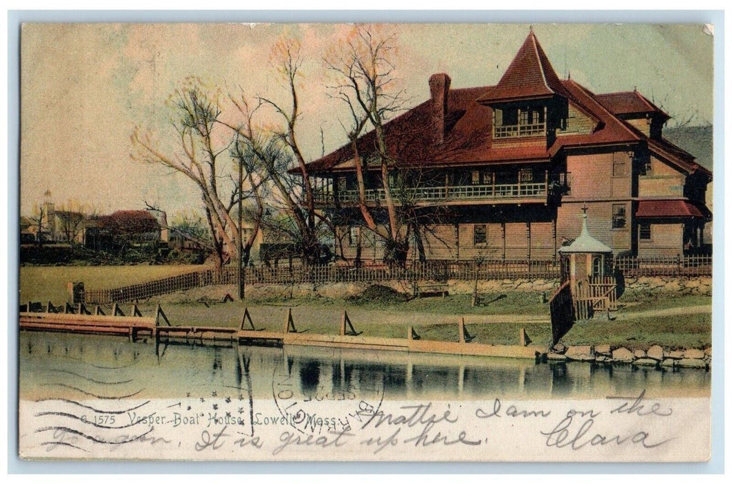 1907 Vesper Boat House Lowell Massachusetts MA Rotograph Antique Postcard