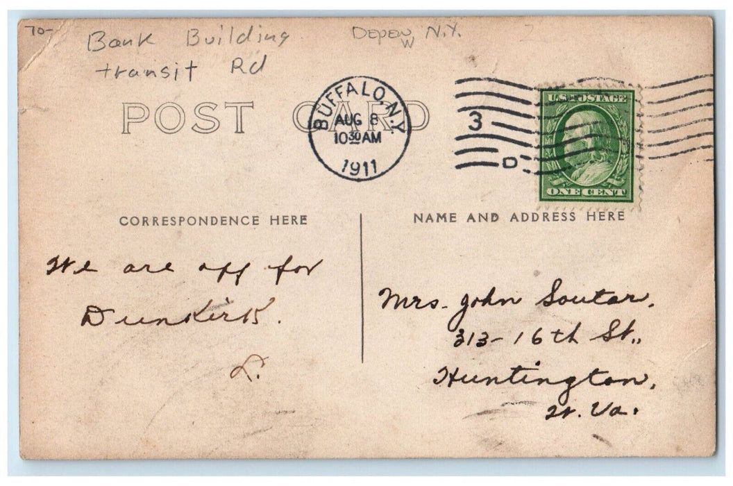 1911 Bank Building Transit Road Trolley Depew New York NY RPPC Photo Postcard