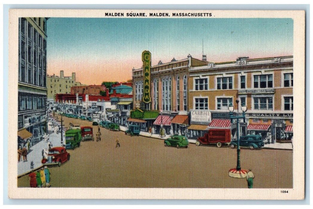 c1910's Malden Square Cars Stores Street View Massachusetts MA Antique Postcard