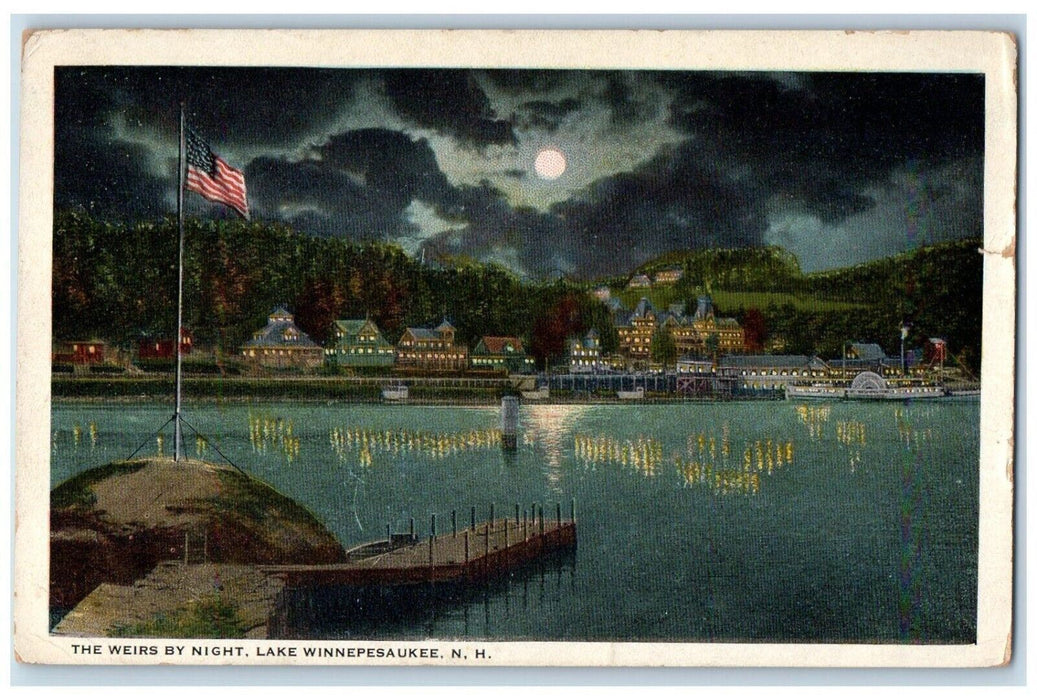 1926 Weirs By Night Lake Winnipesaukee New Hampshire NH Naturekrom Postcard