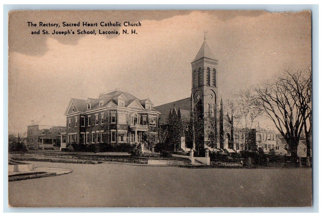 1940 Rectory Sacred Heart Catholic Church St Joseph School Laconia NH Postcard