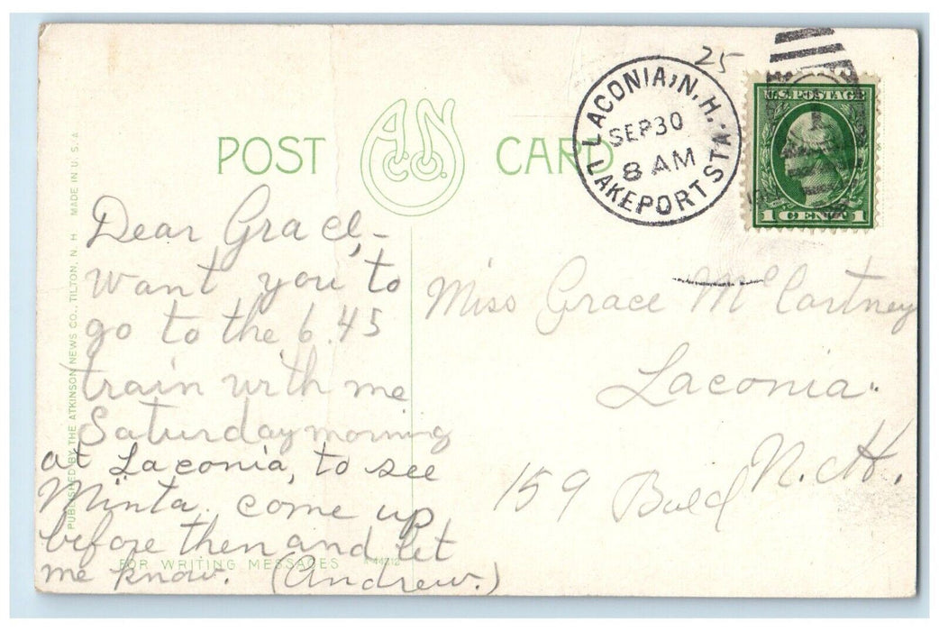 1917 Lake Winnisquam Laconia By Night New Hampshire NH Vintage Antique Postcard