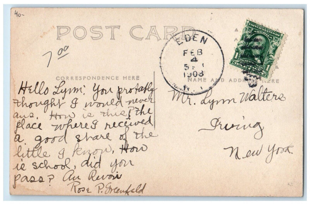 1908 Eden High School Building Eden New York NY RPPC Photo Antique Postcard