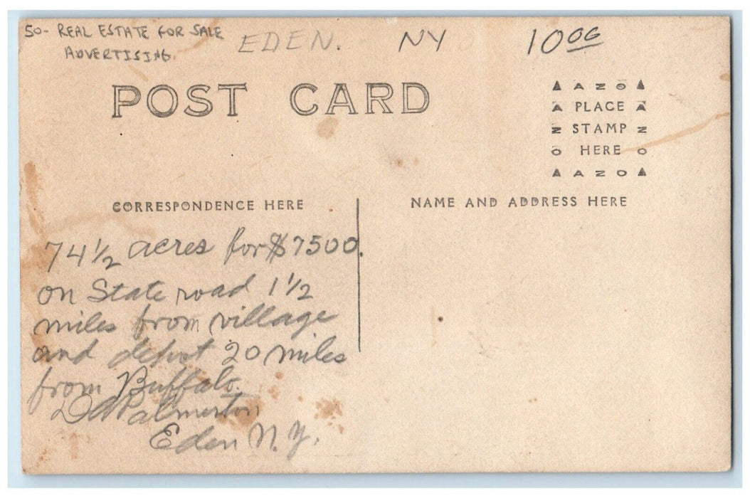 c1910's Real Estate For Sale Eden New York NY RPPC Photo Advertising Postcard
