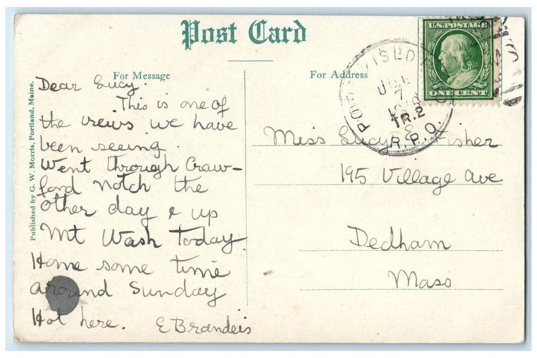 c1910 Mt. Washington From Jackson New Hampshire NH Antique Posted RPO Postcard