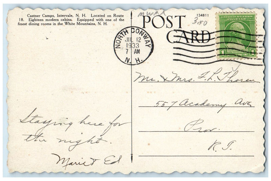 1933 Castner Camps Modern Cabins Intervale New Hampshire NH Vintage Postcard