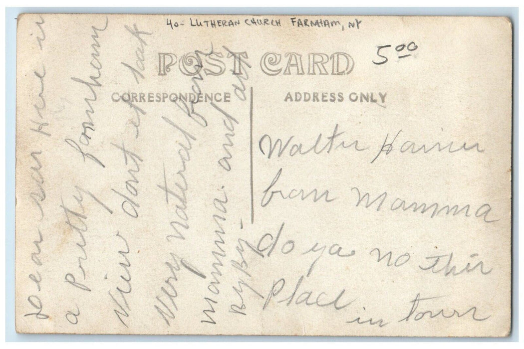 c1910's Lutheran Church Farnham New York NY RPPC Photo Posted Antique Postcard